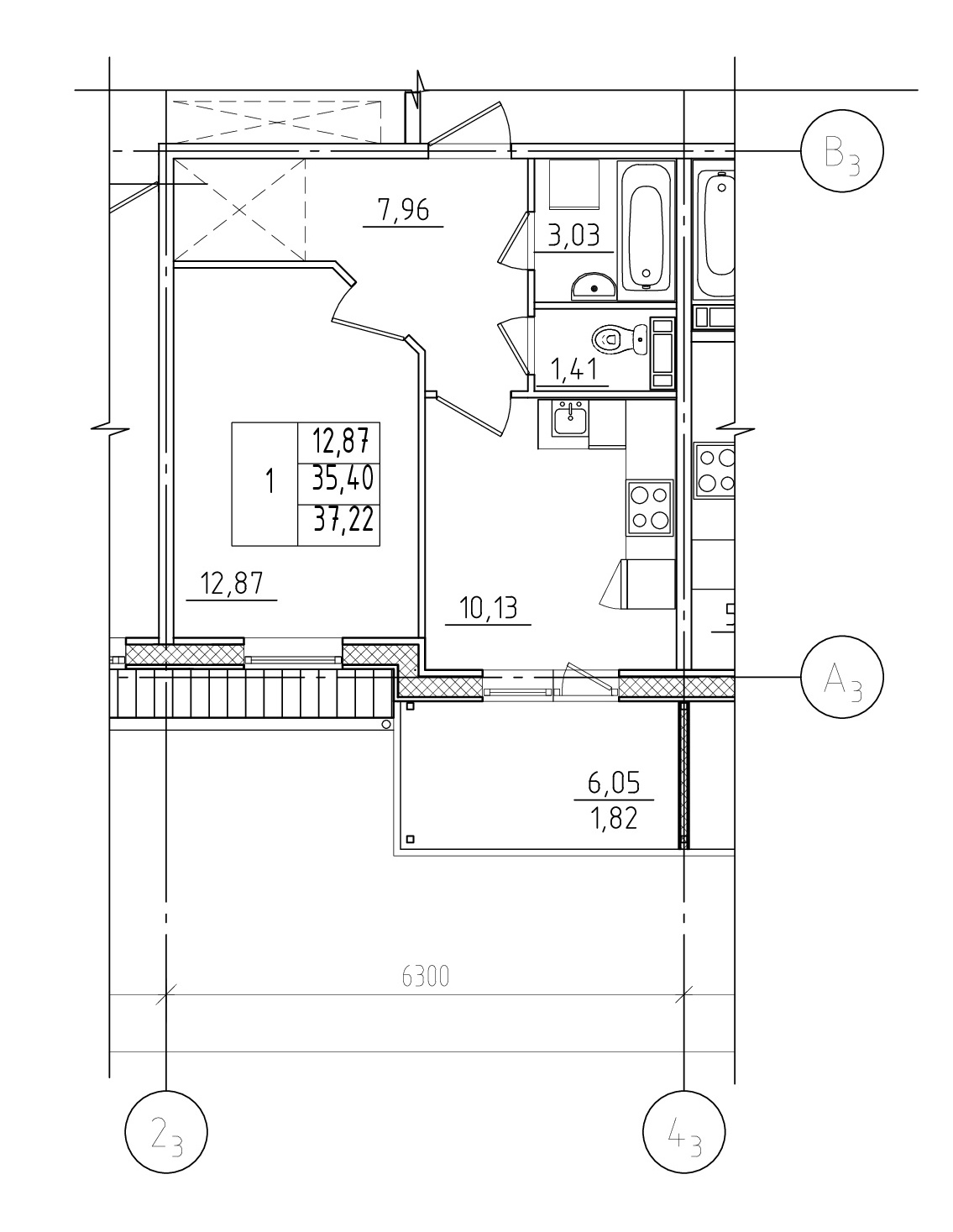 1-комнатная квартира 41.45 м², 5/5 эт., ЖК «Юттери»