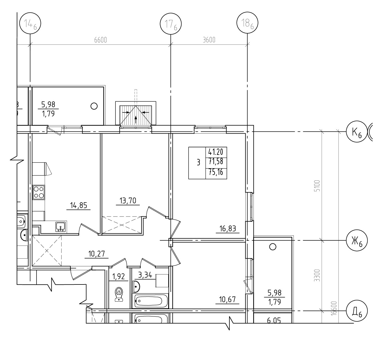 3-комнатная квартира 83.54 м², 1/5 эт., ЖК «Юттери»