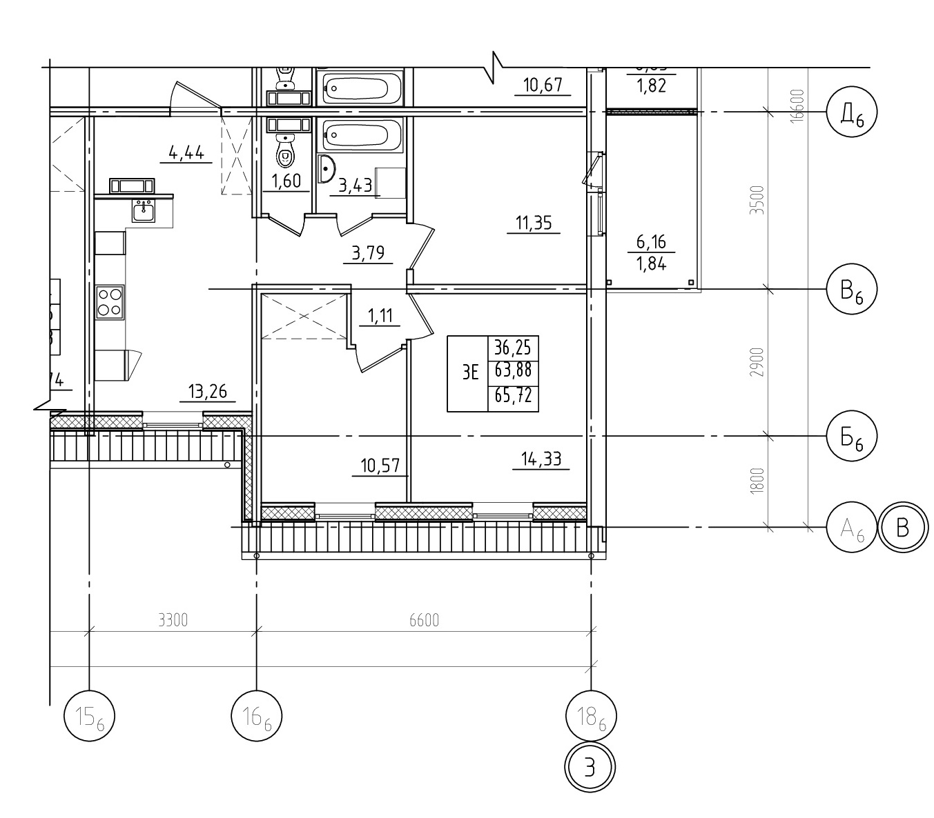 3-комнатная квартира 70.04 м², 5/5 эт., ЖК «Юттери»