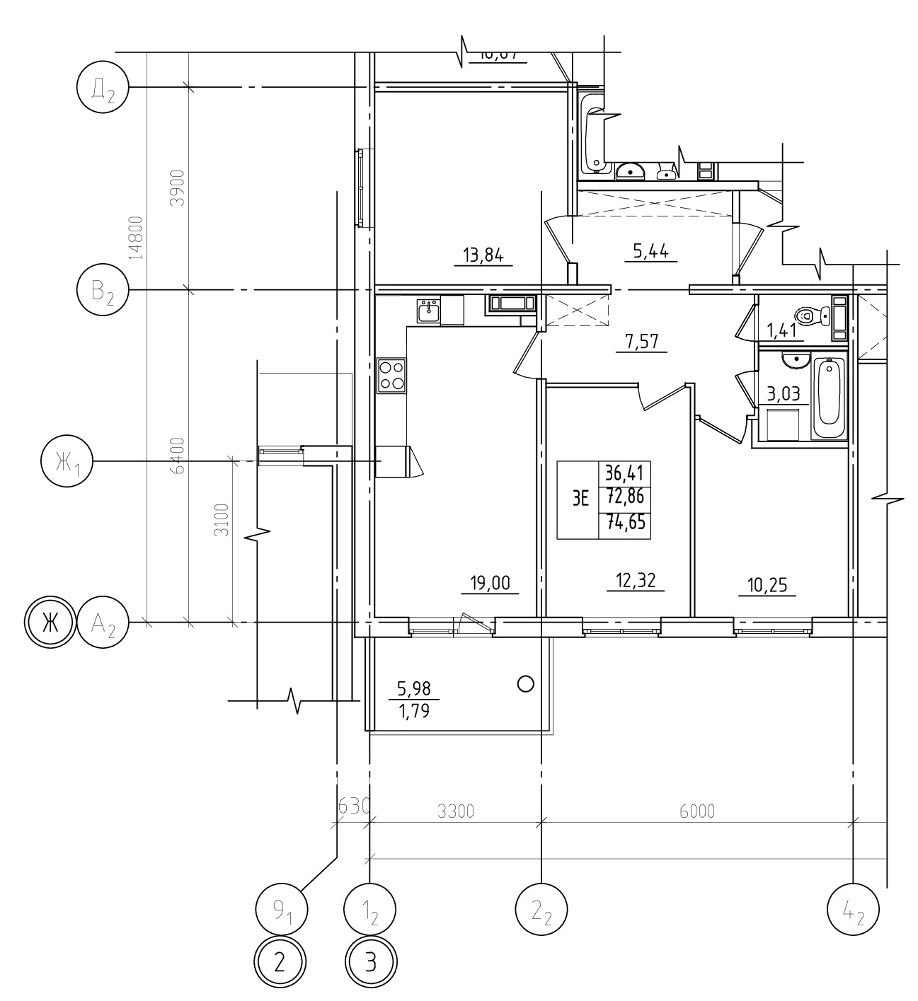 3-комнатная квартира 78.84 м², 4/5 эт., ЖК «Юттери»