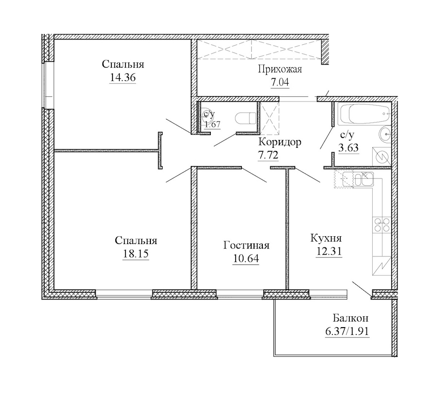 3-комнатная квартира 81.89 м², 1/5 эт., ЖК «Юттери»