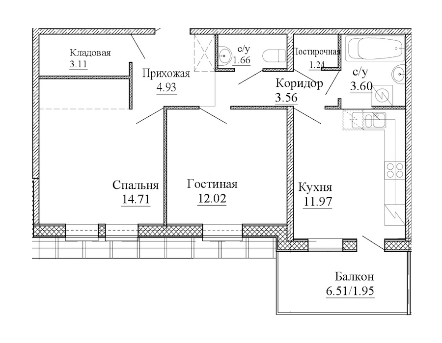 2-комнатная квартира 63.31 м², 5/5 эт., ЖК «Юттери»