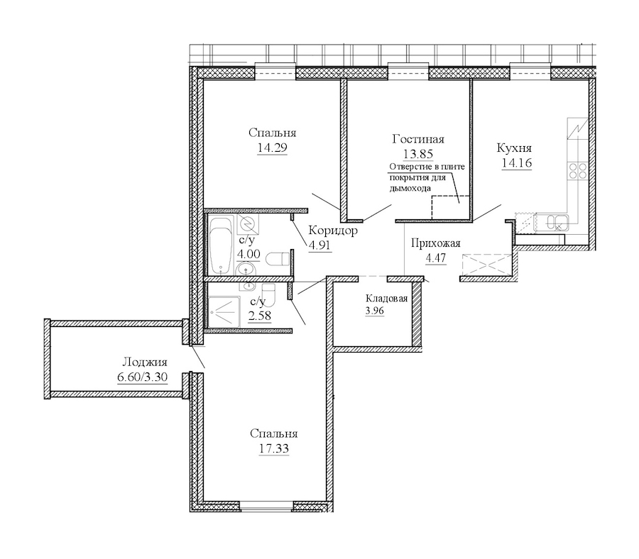 3-комнатная квартира 82.85 м², 5/5 эт., ЖК «Юттери»