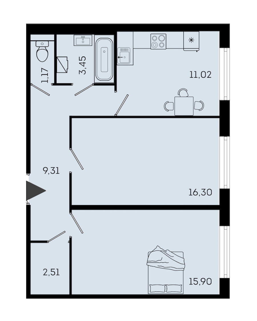 2-комнатная квартира 59.66 м², 1/7 эт., ЖК «OKLA»