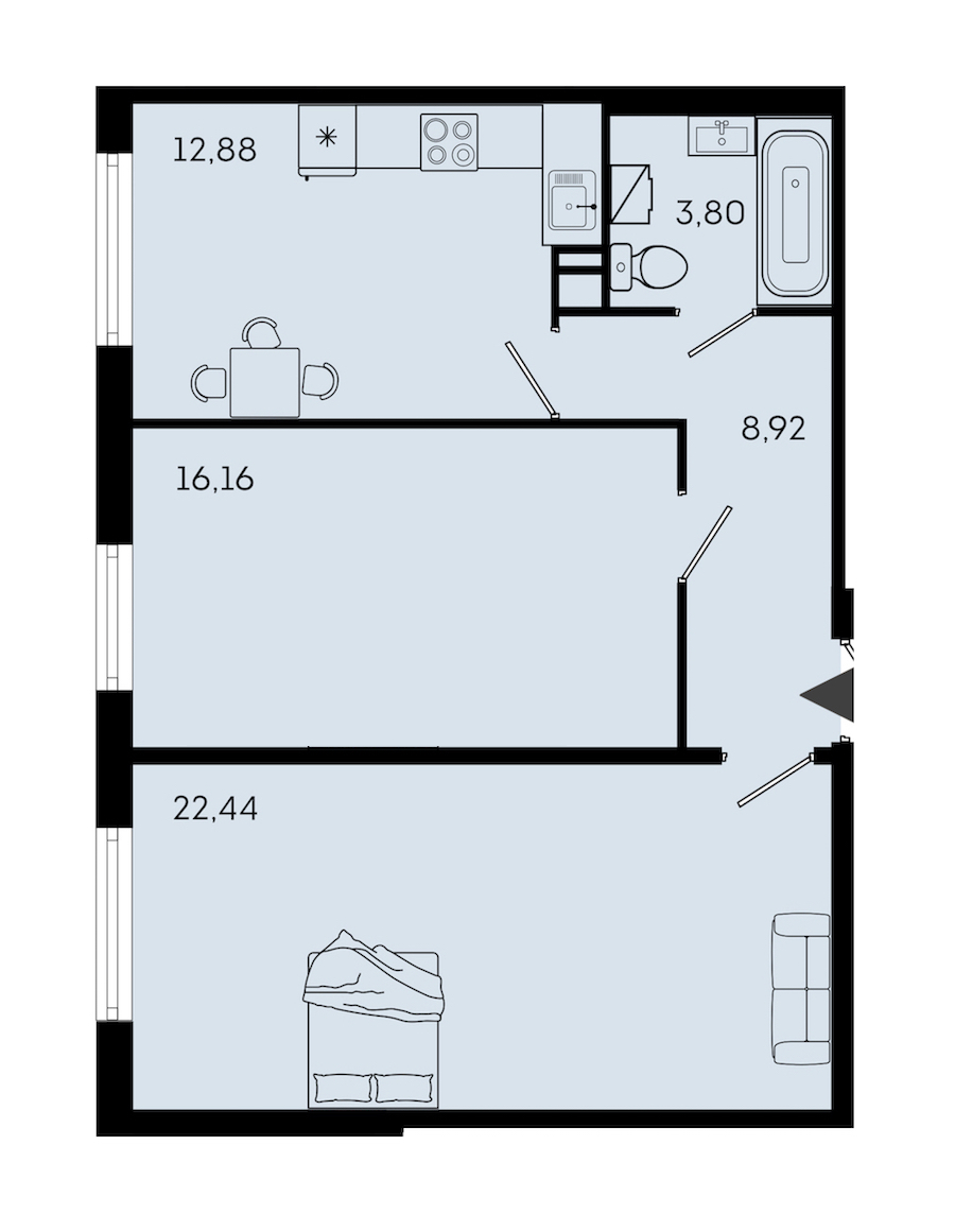 2-комнатная квартира 62.2 м², 1/7 эт., ЖК «OKLA»