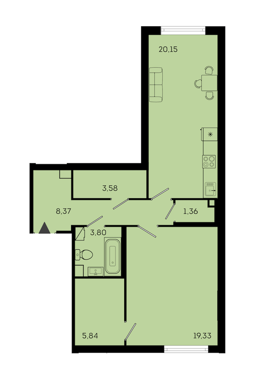1-комнатная квартира 62.43 м², 1/7 эт., ЖК «OKLA»