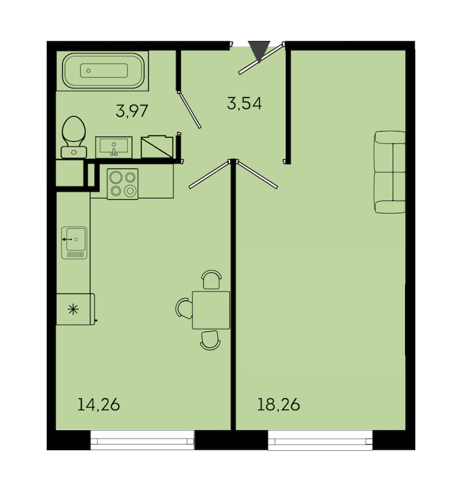 1-комнатная квартира 40.03 м², 1/7 эт., ЖК «OKLA»
