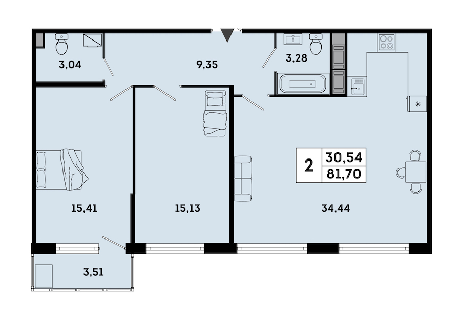 2-комнатная квартира 84.16 м², 2/7 эт., ЖК «OKLA»