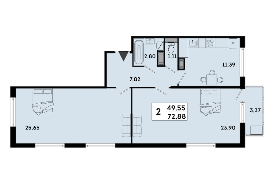 2-комнатная квартира 75.24 м², 5/7 эт., ЖК «OKLA»
