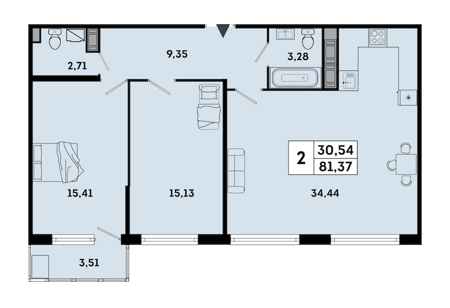 2-комнатная квартира 83.83 м², 4/7 эт., ЖК «OKLA»