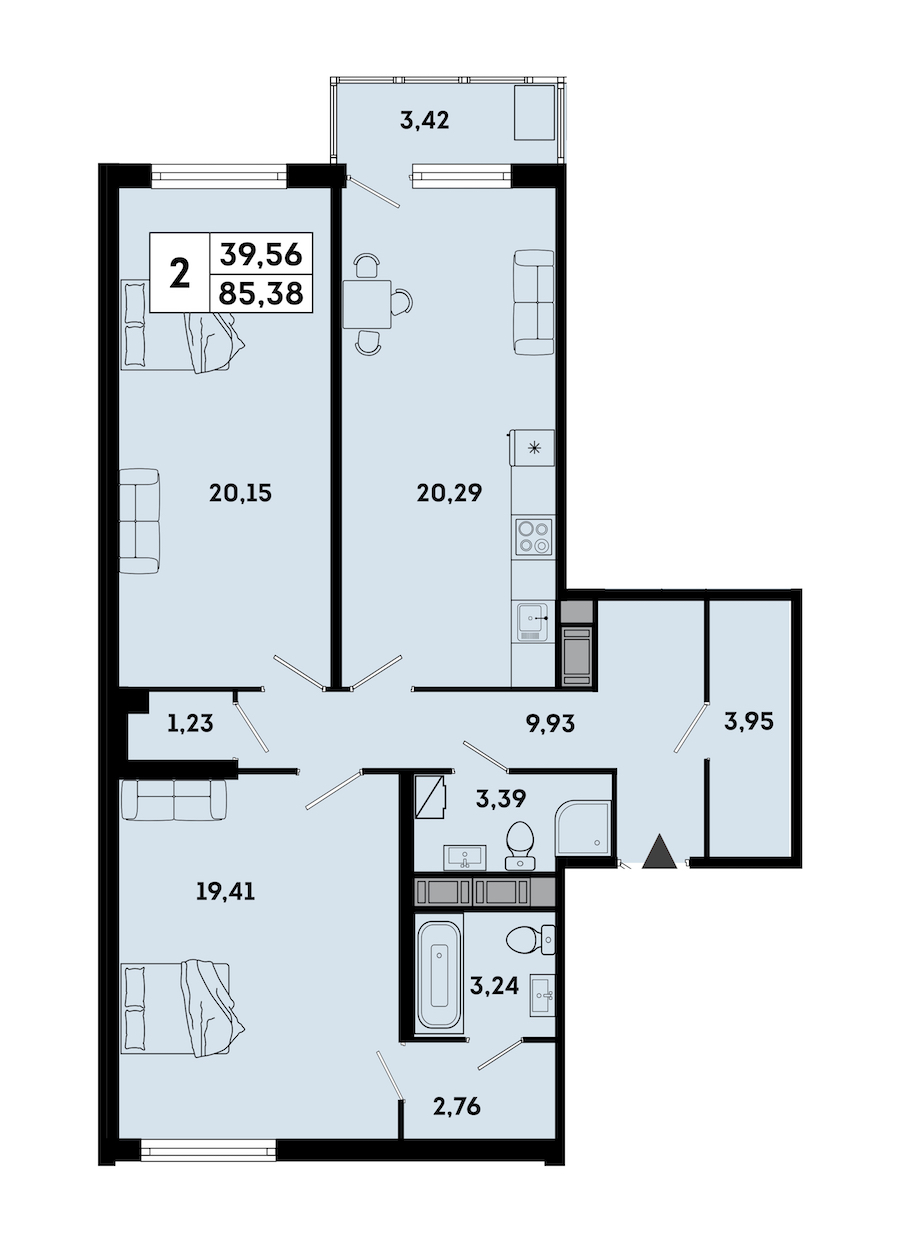 2-комнатная квартира 87.77 м², 4/7 эт., ЖК «OKLA»