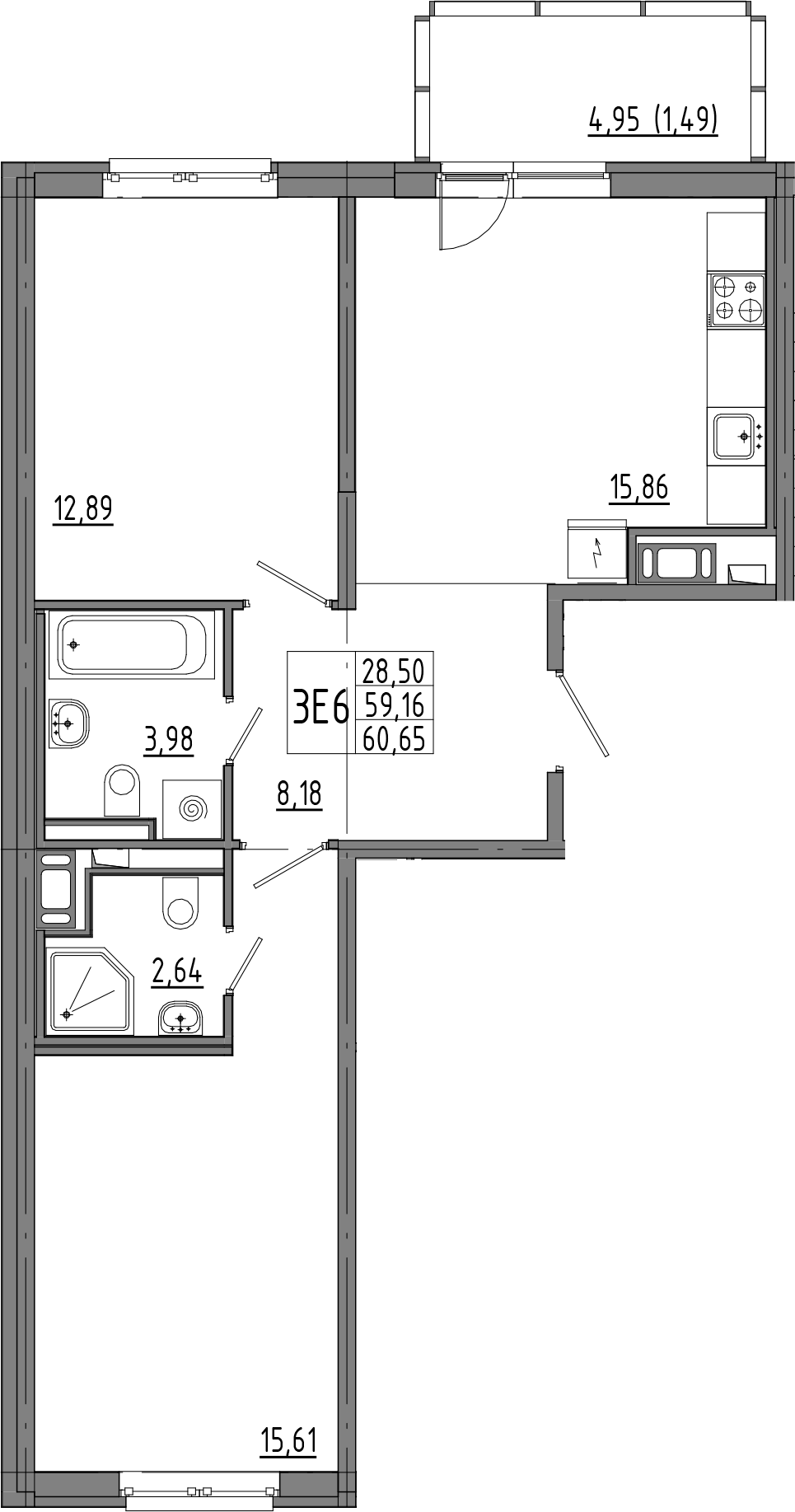 2-комнатная квартира 64.13 м², 4/8 эт., ЖК «OKLA»