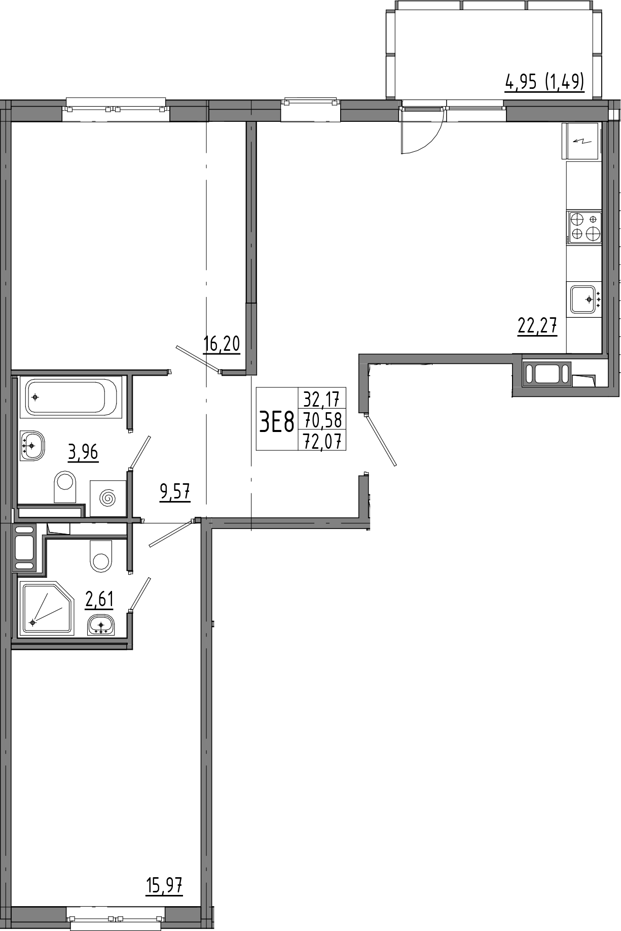 2-комнатная квартира 75.55 м², 6/8 эт., ЖК «OKLA»