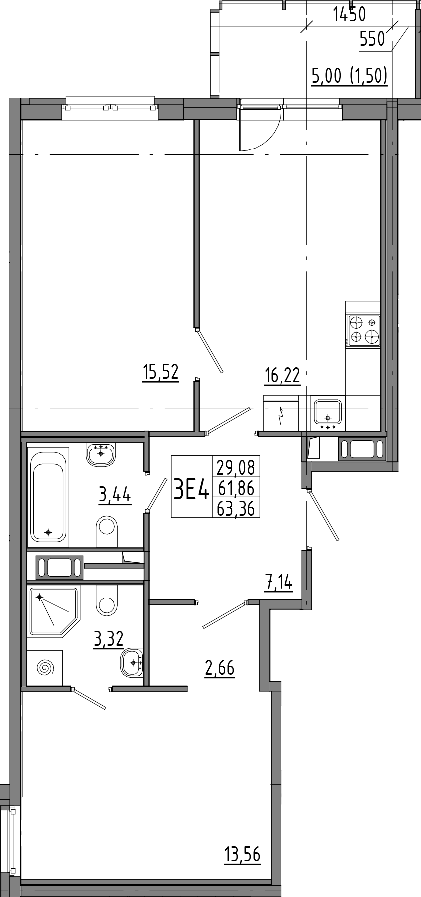 2-комнатная квартира 66.86 м², 2/8 эт., ЖК «OKLA»