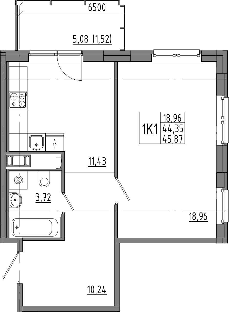 1-комнатная квартира 49.42 м², 6/8 эт., ЖК «OKLA»