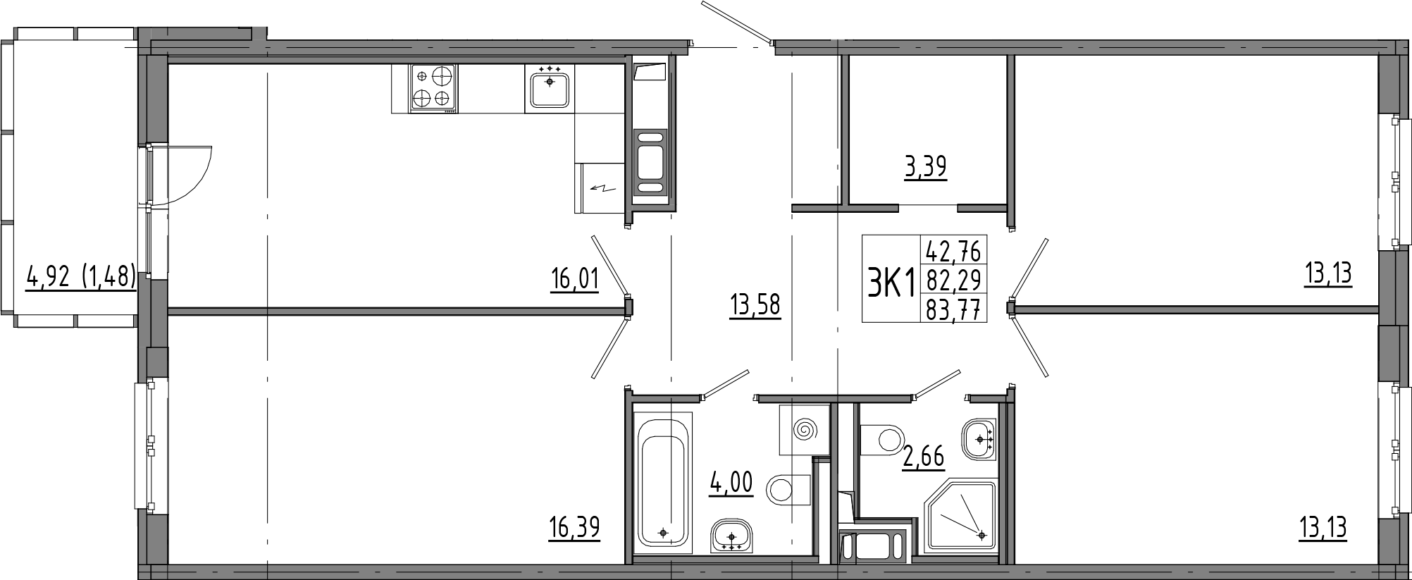 3-комнатная квартира 87.22 м², 8/8 эт., ЖК «OKLA»