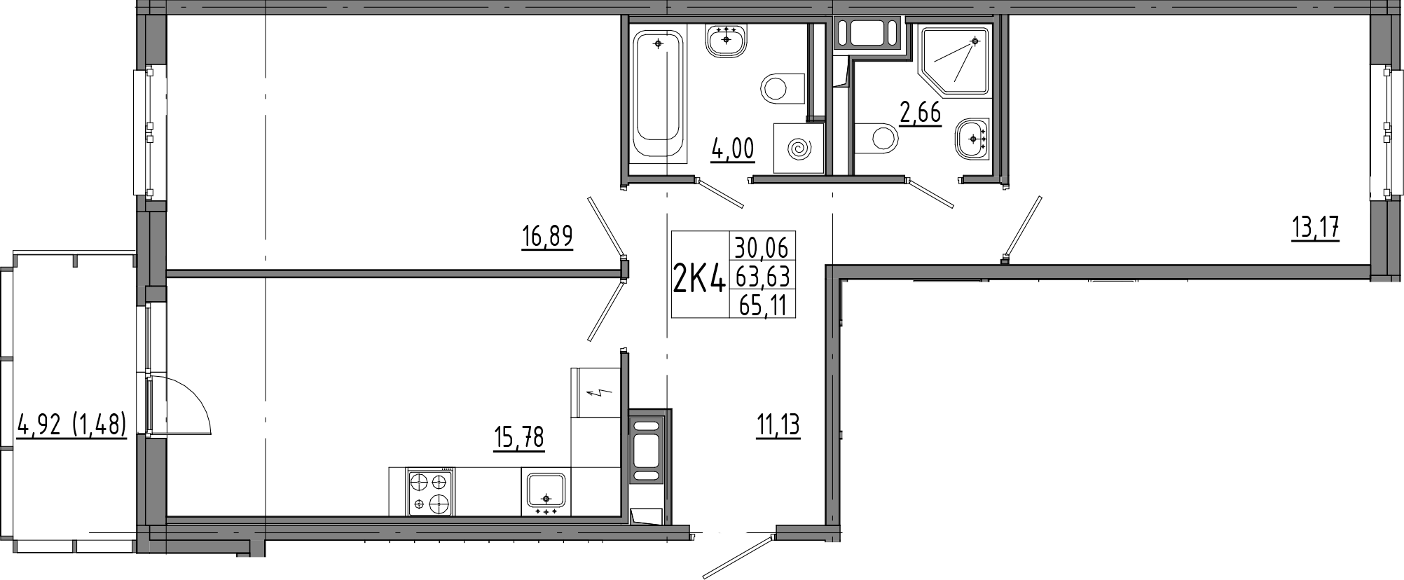 2-комнатная квартира 68.56 м², 8/8 эт., ЖК «OKLA»