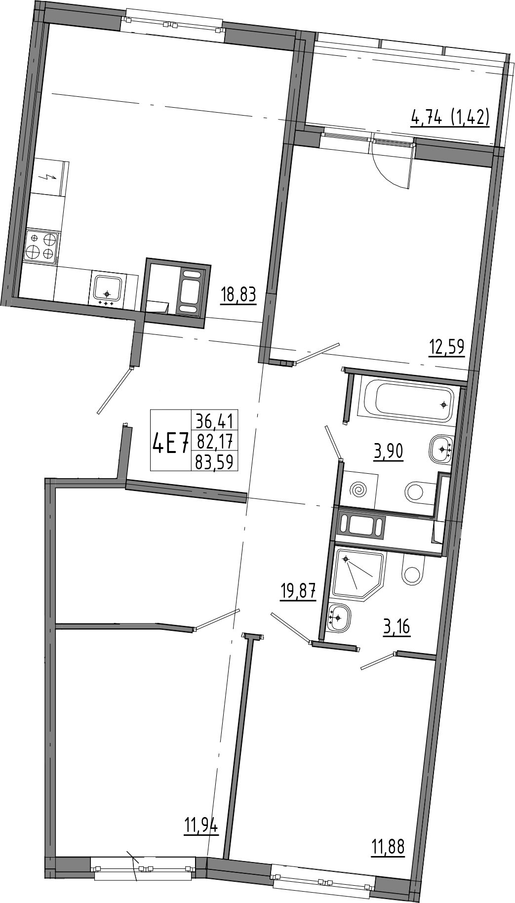3-комнатная квартира 85.01 м², 4/8 эт., ЖК «OKLA»