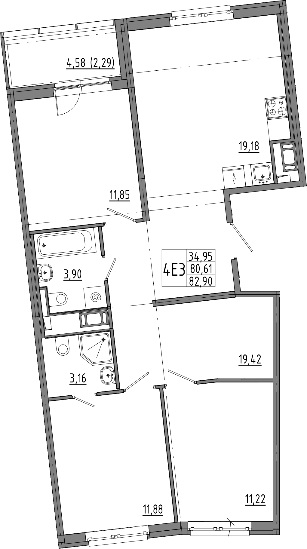 3-комнатная квартира 85.19 м², 4/8 эт., ЖК «OKLA»