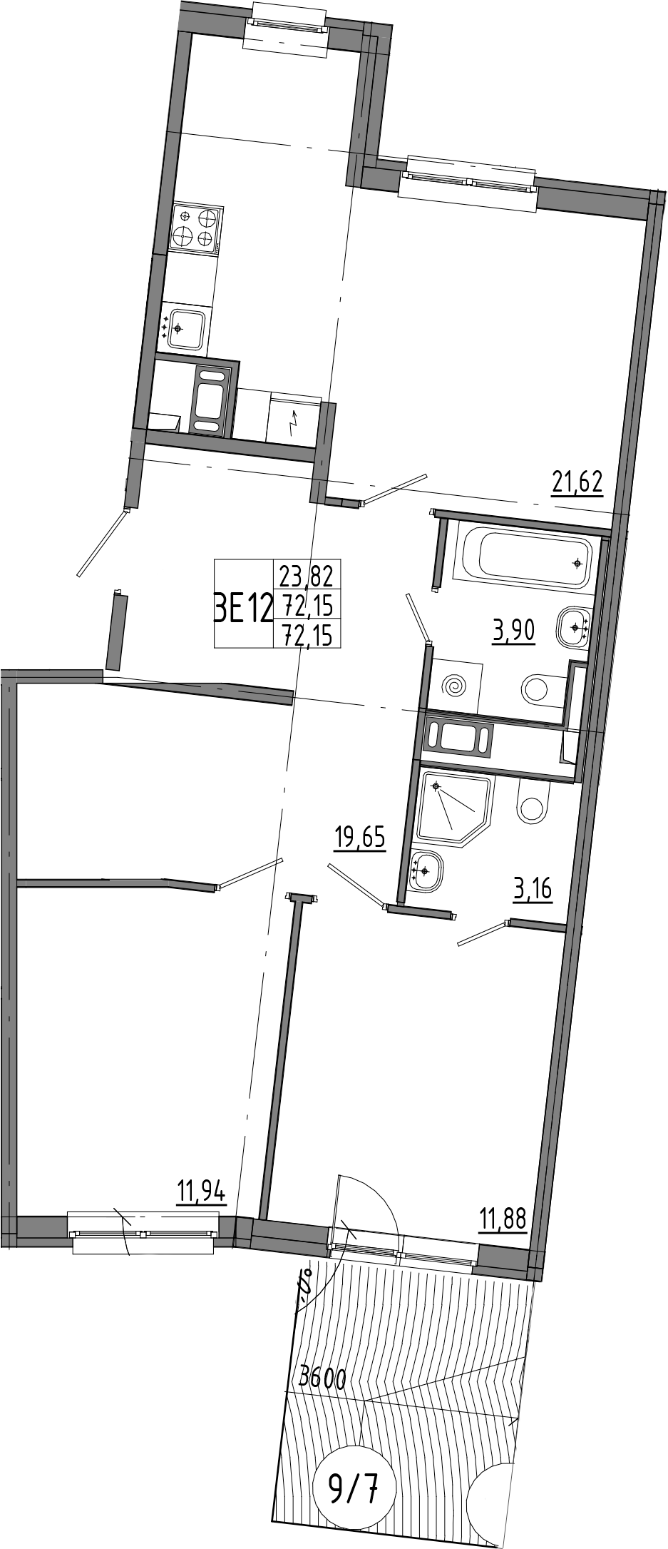 2-комнатная квартира 72.15 м², 1/8 эт., ЖК «OKLA»