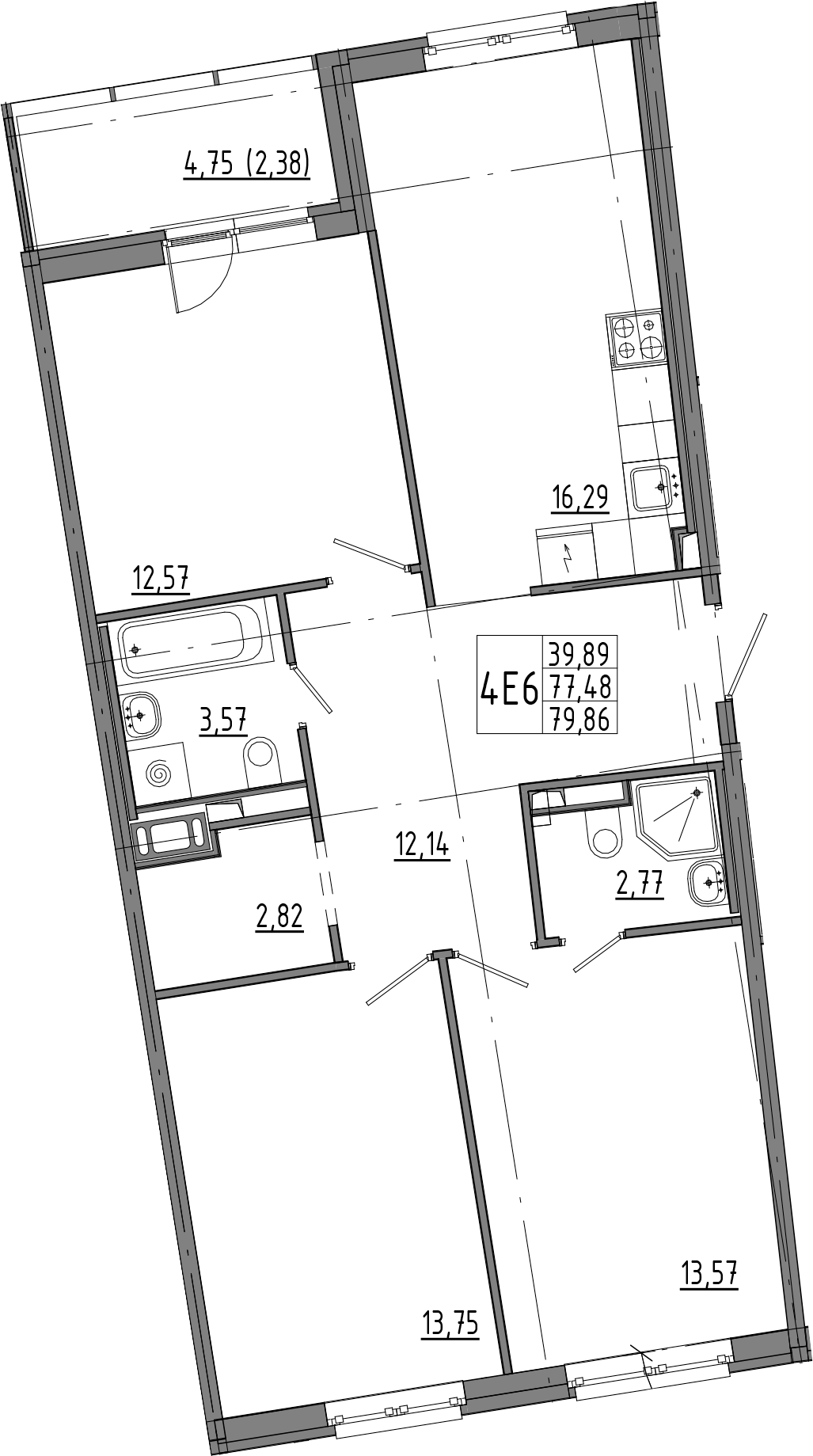 3-комнатная квартира 82.24 м², 3/8 эт., ЖК «OKLA»