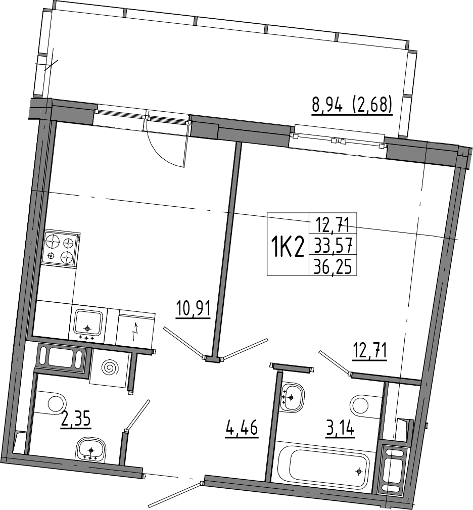 1-комнатная квартира 42.5 м², 5/8 эт., ЖК «OKLA»