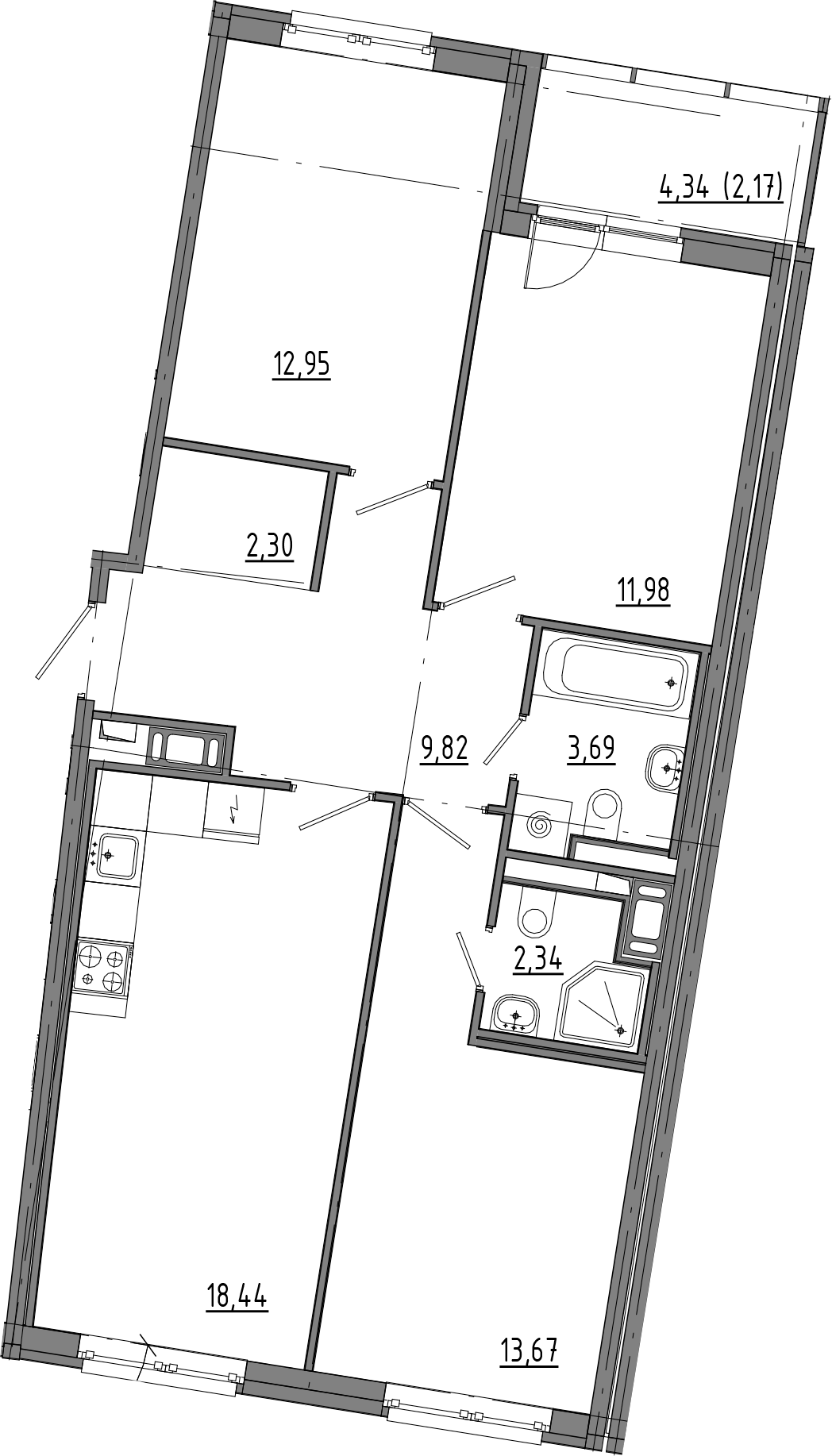 3-комнатная квартира 79.53 м², 6/8 эт., ЖК «OKLA»
