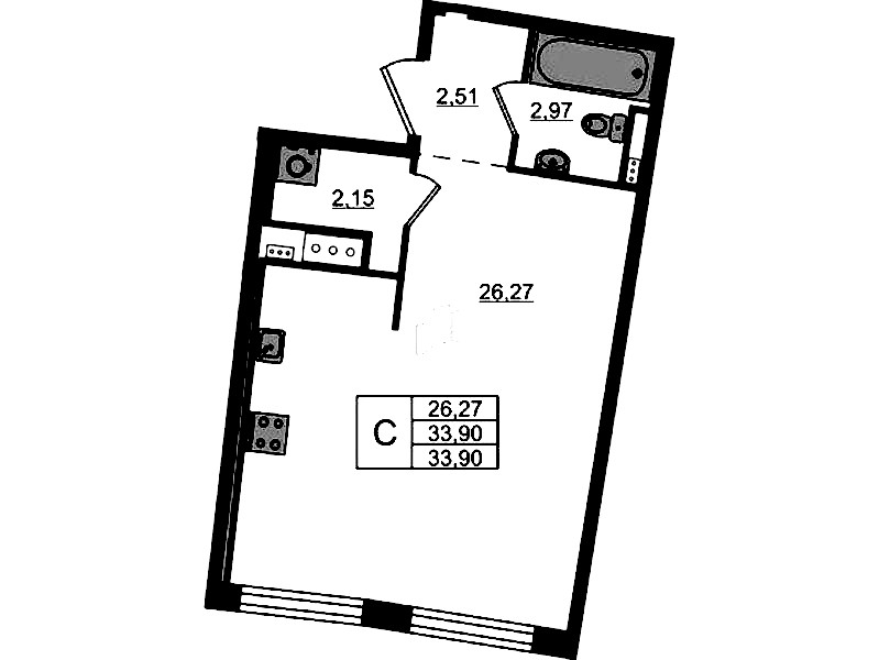 Квартира студия 33.9 м², 1/8 эт., ЖК «OKLA»