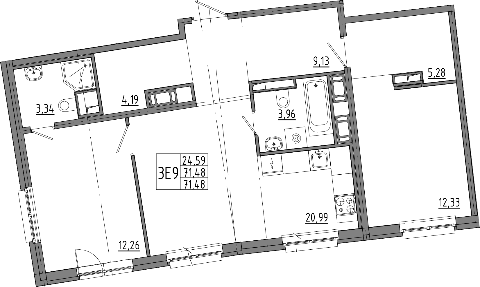 2-комнатная квартира 71.48 м², 1/8 эт., ЖК «OKLA»
