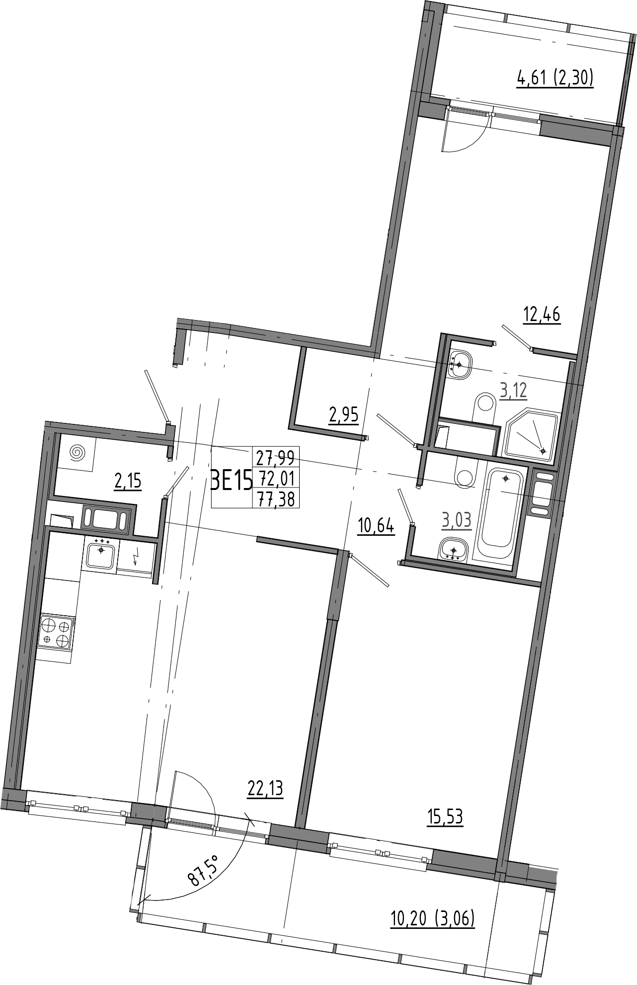 2-комнатная квартира 86.83 м², 6/8 эт., ЖК «OKLA»