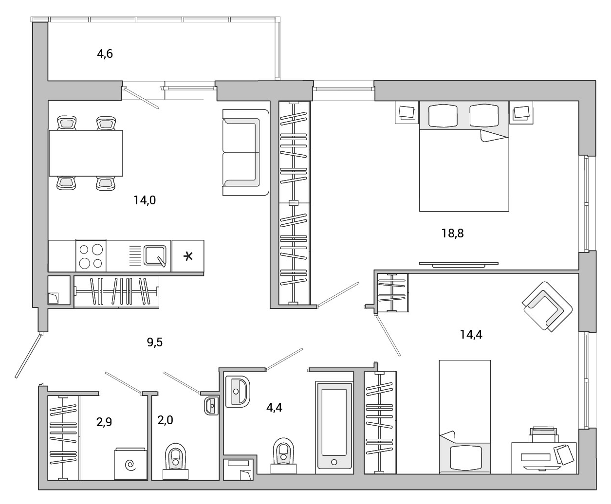 2-комнатная квартира 67.25 м², 2/24 эт., ЖК «OKLA»