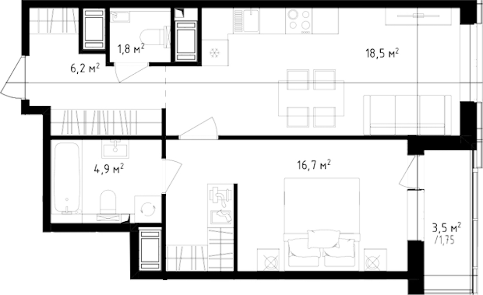 1-комнатная квартира 49.85 м², 15/24 эт., ЖК «OKLA»