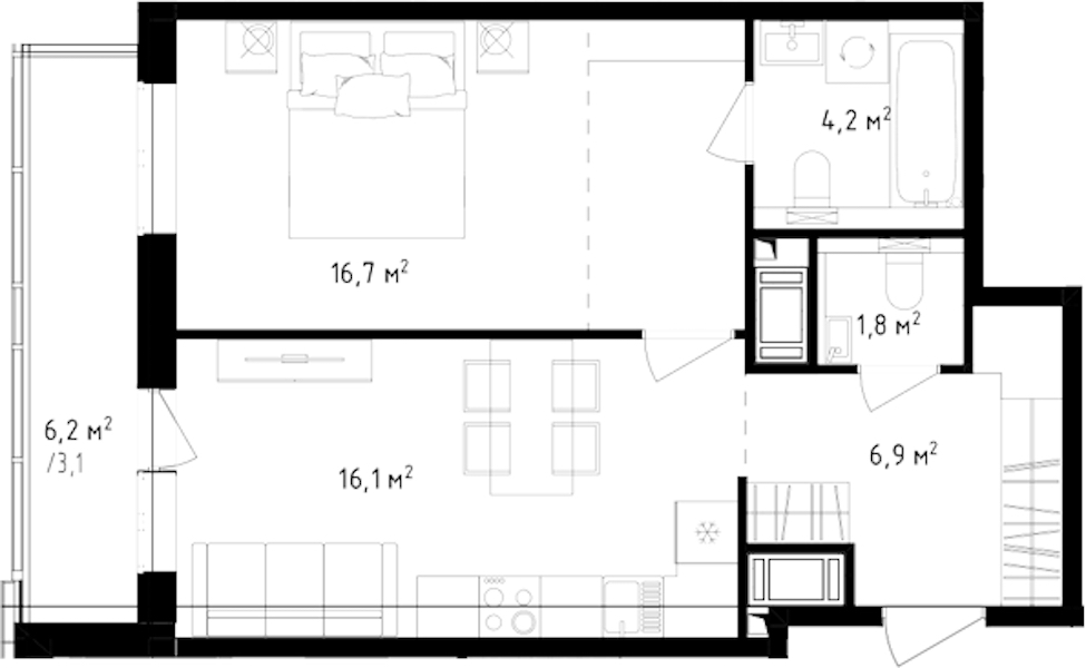 1-комнатная квартира 48.8 м², 20/24 эт., ЖК «OKLA»