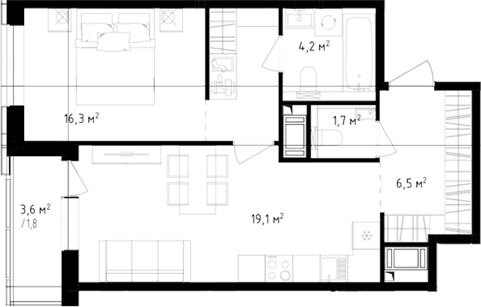1-комнатная квартира 49.45 м², 3/24 эт., ЖК «OKLA»
