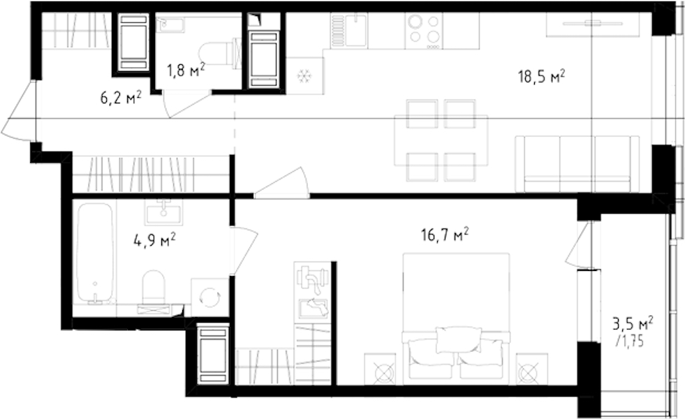 1-комнатная квартира 49.85 м², 22/24 эт., ЖК «OKLA»