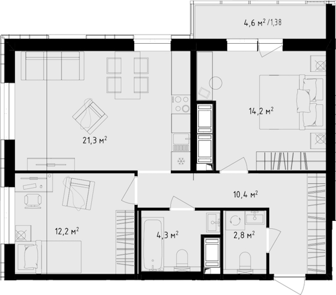 2-комнатная квартира 66.58 м², 22/24 эт., ЖК «OKLA»