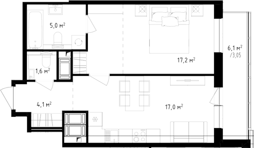1-комнатная квартира 47.95 м², 23/24 эт., ЖК «OKLA»