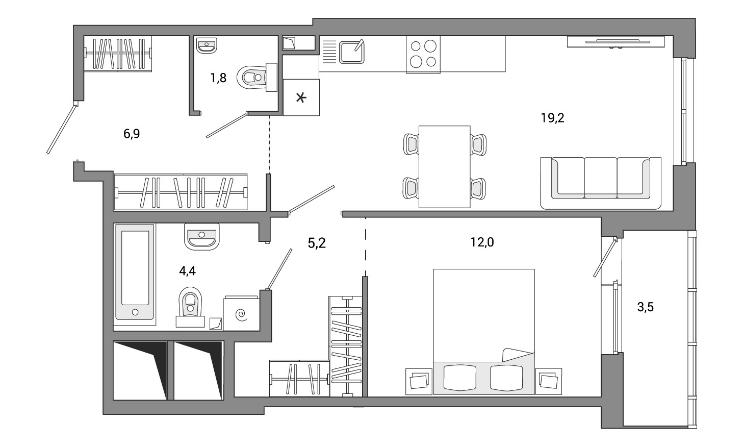 1-комнатная квартира 49.7 м², 2/24 эт., ЖК «OKLA»
