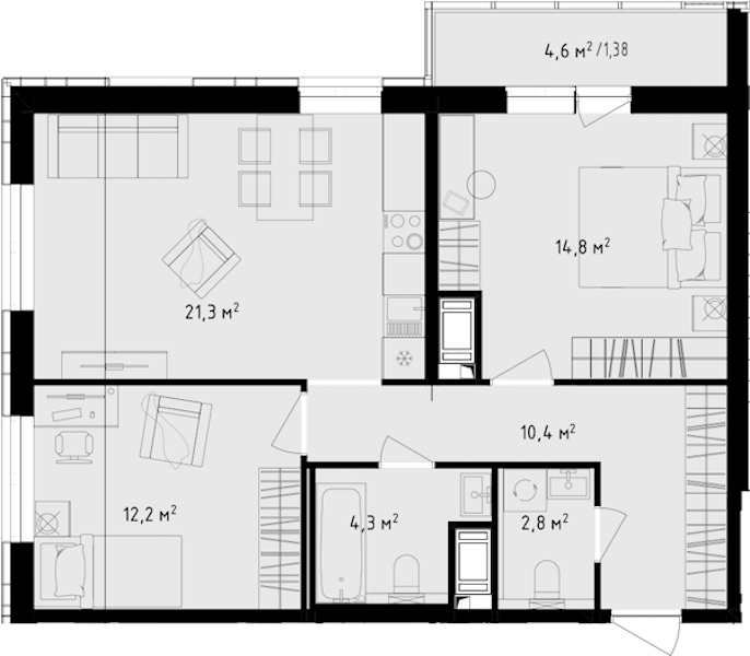2-комнатная квартира 67.85 м², 4/24 эт., ЖК «OKLA»