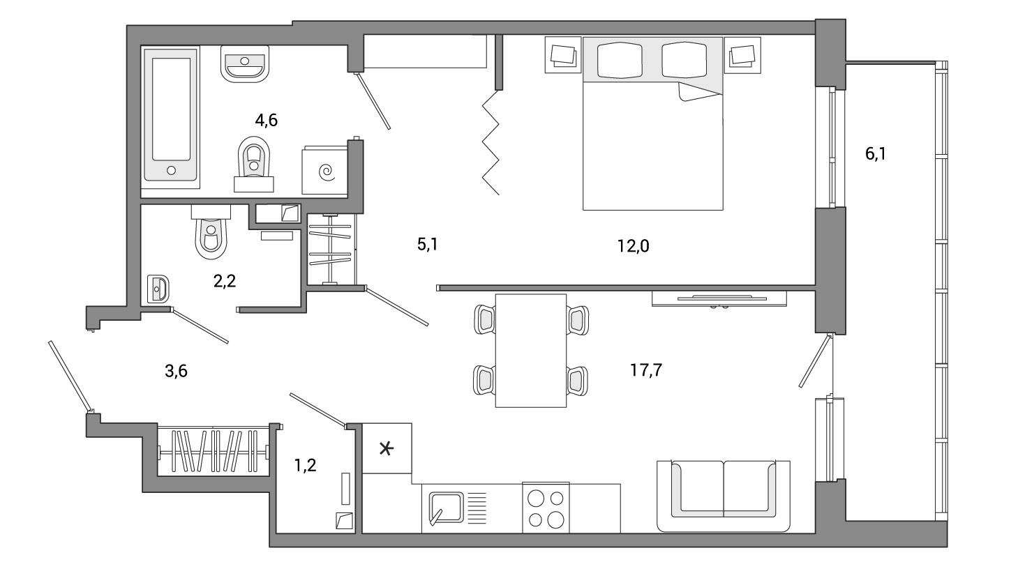 1-комнатная квартира 48.05 м², 2/24 эт., ЖК «OKLA»