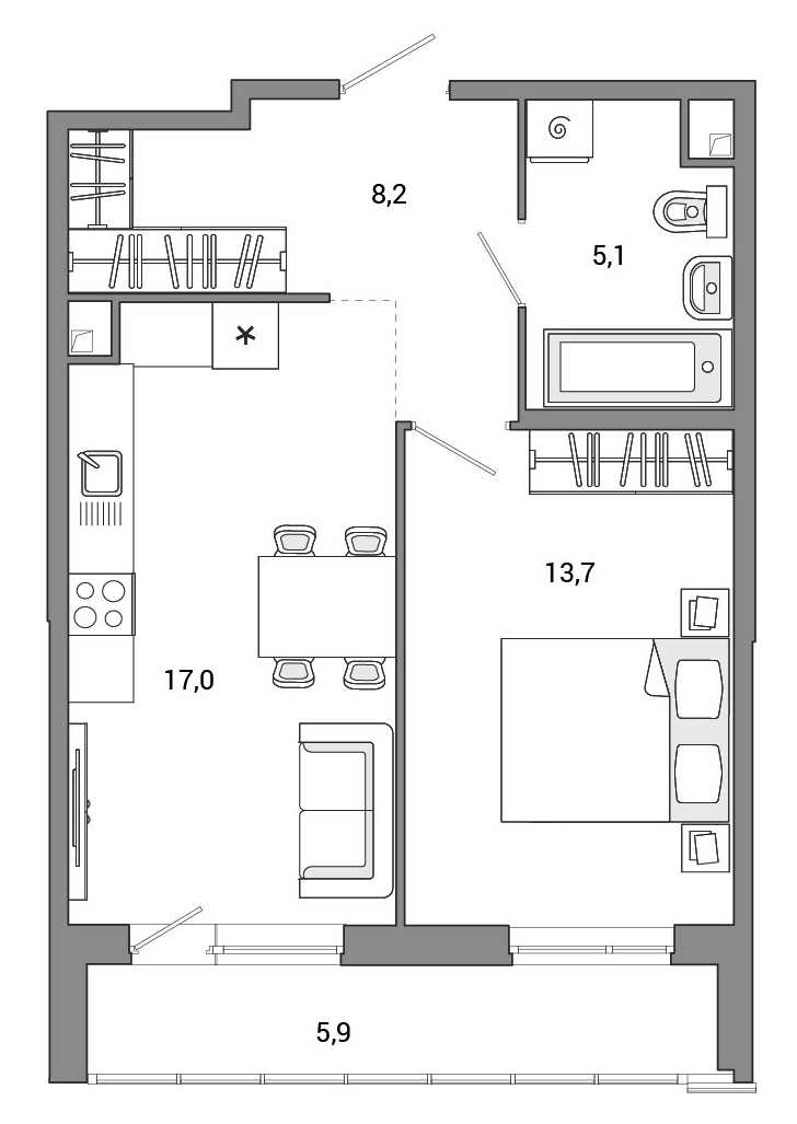 1-комнатная квартира 45.8 м², 2/24 эт., ЖК «OKLA»