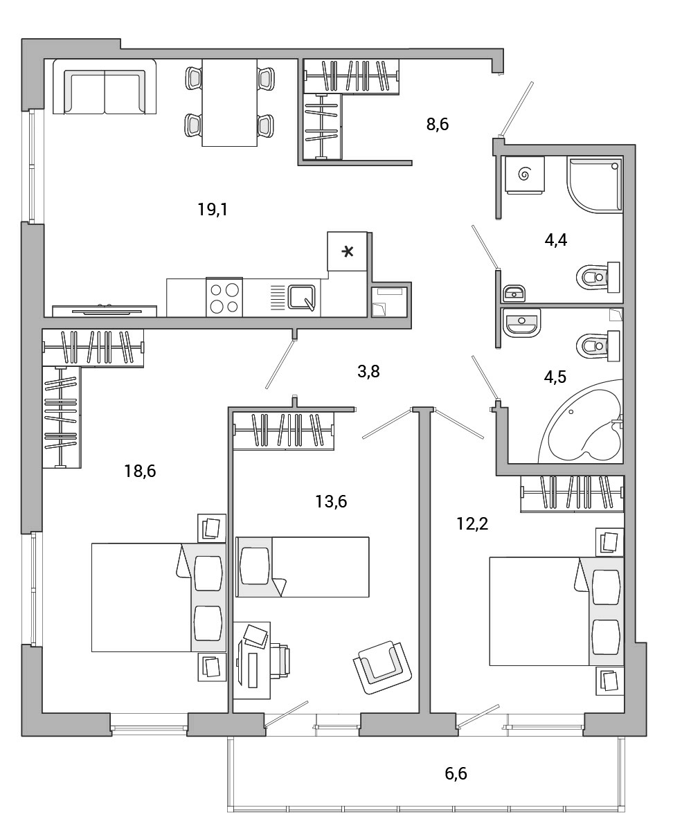 3-комнатная квартира 85.43 м², 2/24 эт., ЖК «OKLA»