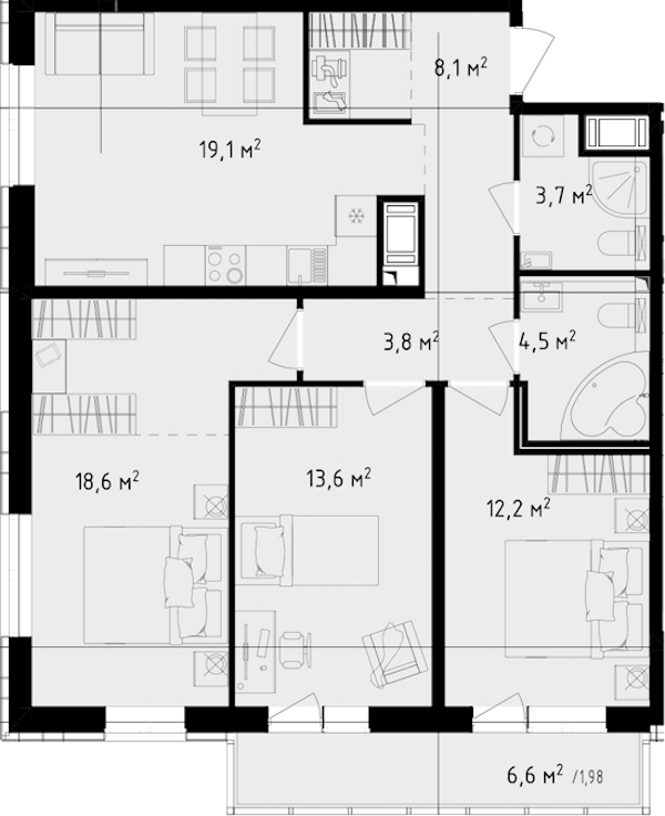 3-комнатная квартира 85.58 м², 9/24 эт., ЖК «OKLA»