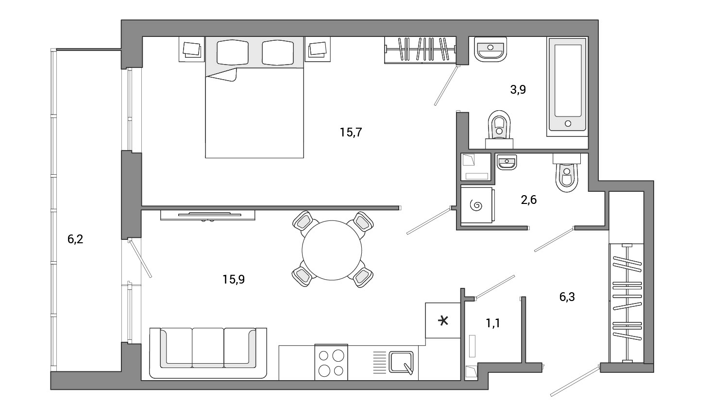 1-комнатная квартира 47.35 м², 2/24 эт., ЖК «OKLA»