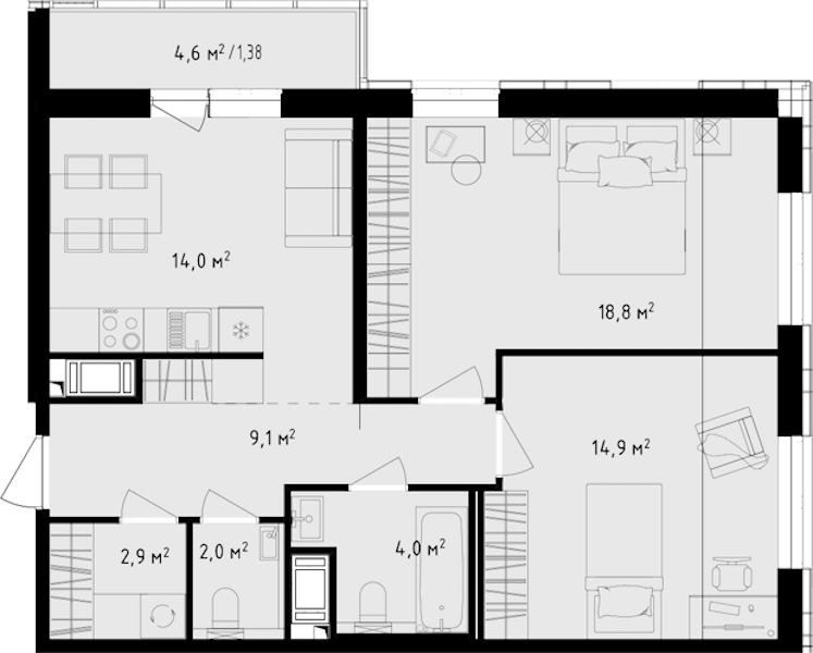 2-комнатная квартира 67.08 м², 10/24 эт., ЖК «OKLA»