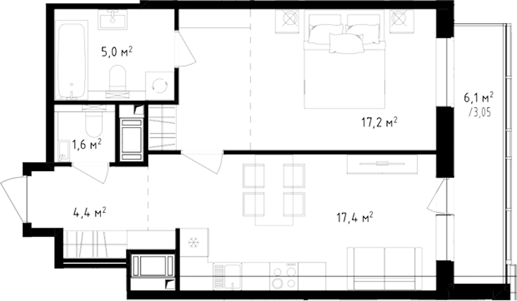 1-комнатная квартира 48.65 м², 10/24 эт., ЖК «OKLA»