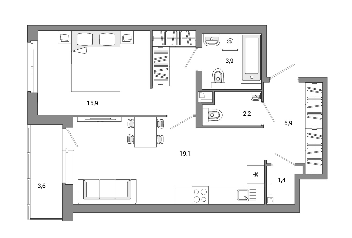 1-комнатная квартира 49.45 м², 2/24 эт., ЖК «OKLA»