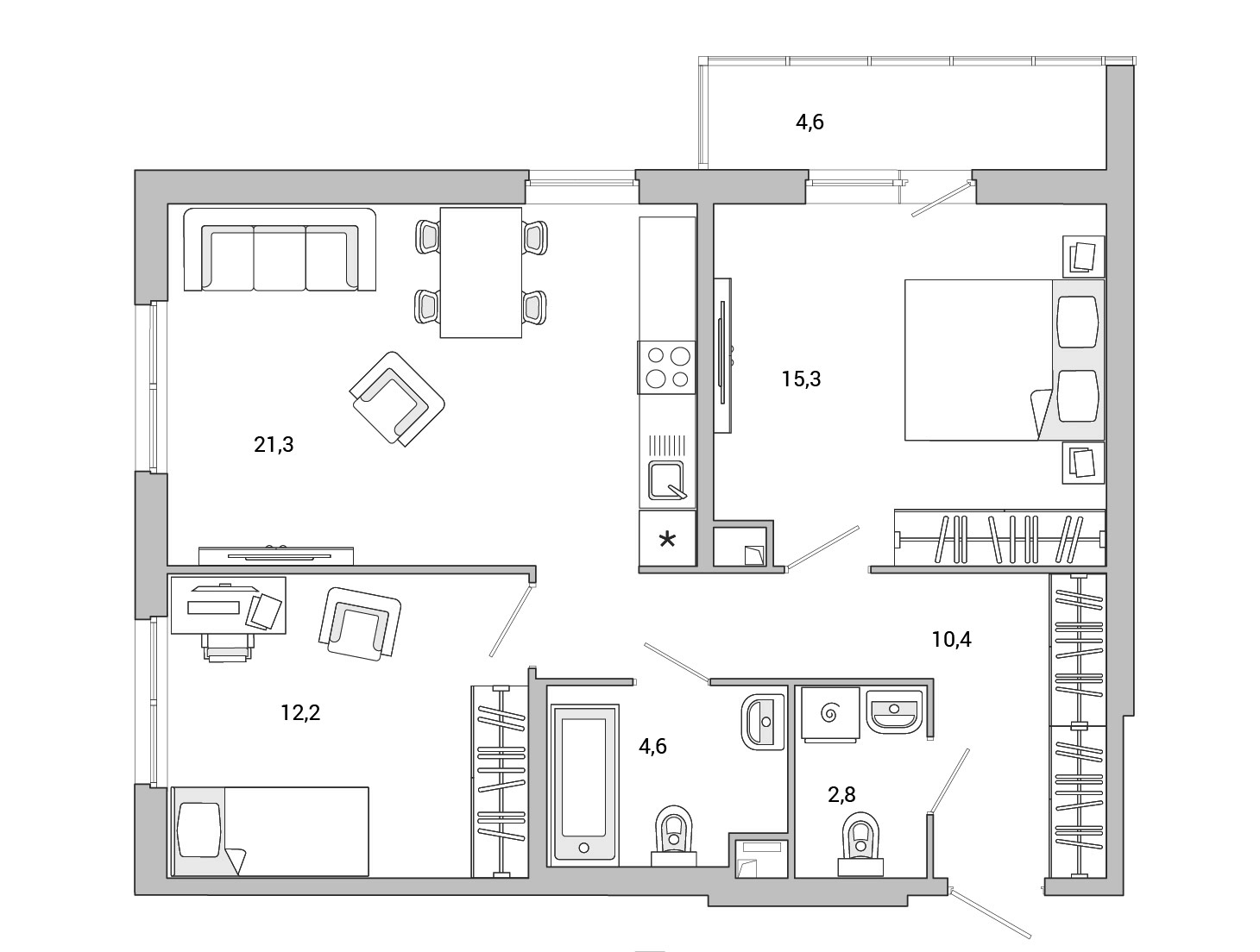 2-комнатная квартира 67.85 м², 2/24 эт., ЖК «OKLA»
