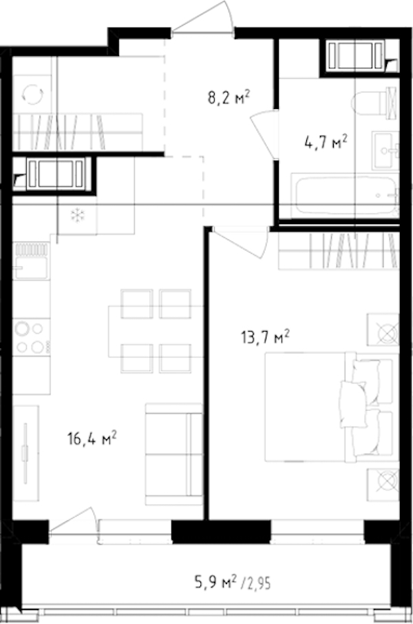 1-комнатная квартира 45.95 м², 12/24 эт., ЖК «OKLA»