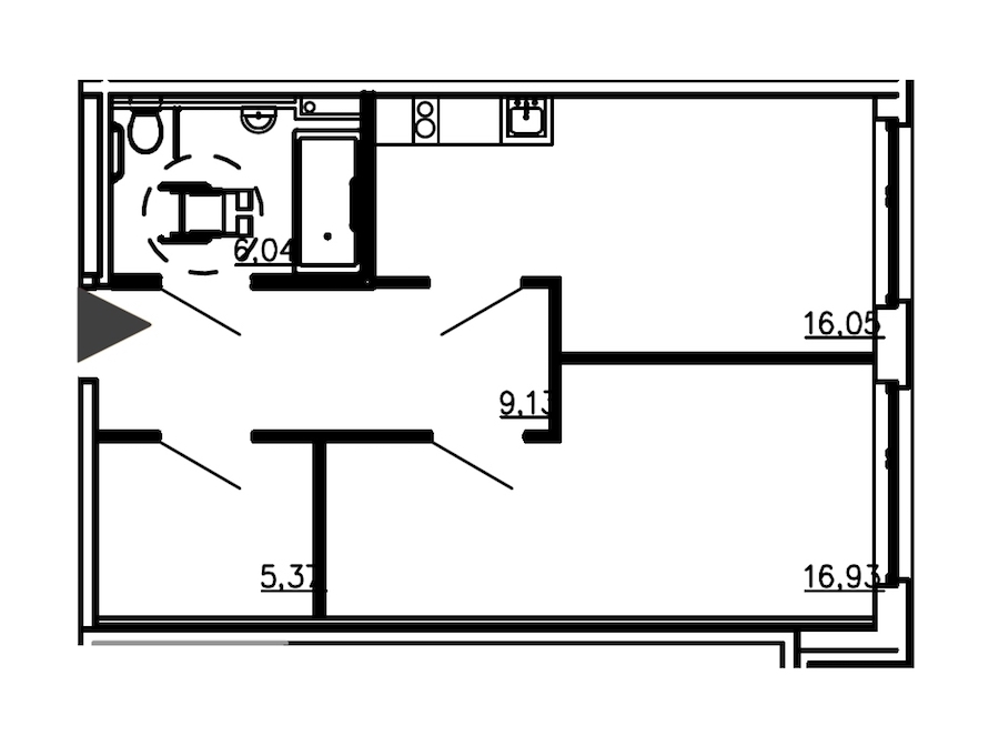 1-комнатная квартира 52.33 м², 3/18 эт., Комплекс апартаментов «Valo»